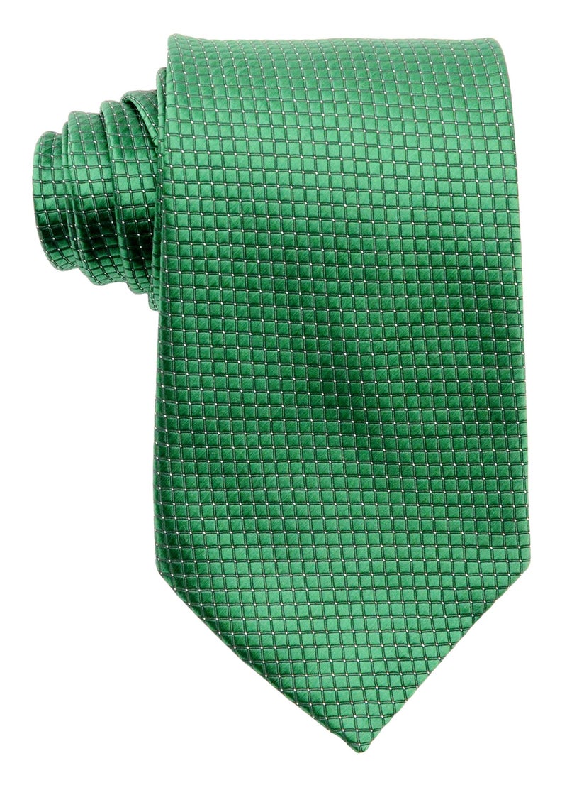 Geotae Zerun New Classic Solid Checks Paisley JACQUARD WOVEN Silk Men's Tie Necktie (Check Green) - Image 1
